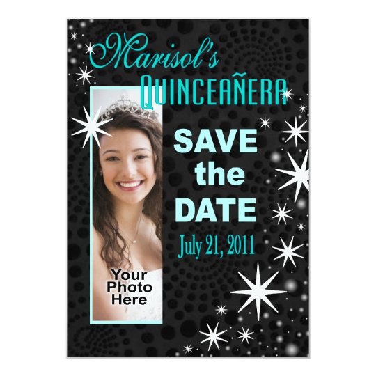 Black Stars Quinceañera Photo Party Card
