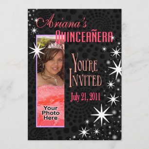 Black Stars Quinceañera Photo Party Invitation