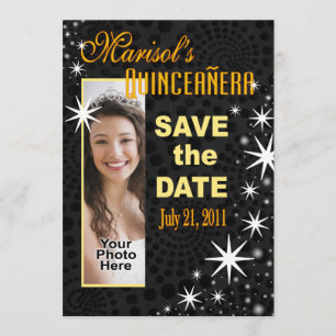Black Stars Quinceañera Photo Party Invitation