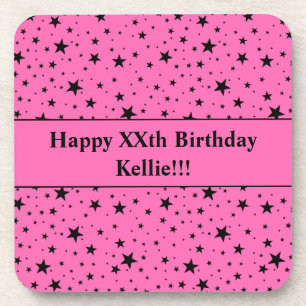 Black Stars With Message On Pink Birthday Coaster