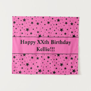 Black Stars With Message On Pink Birthday Tapestry