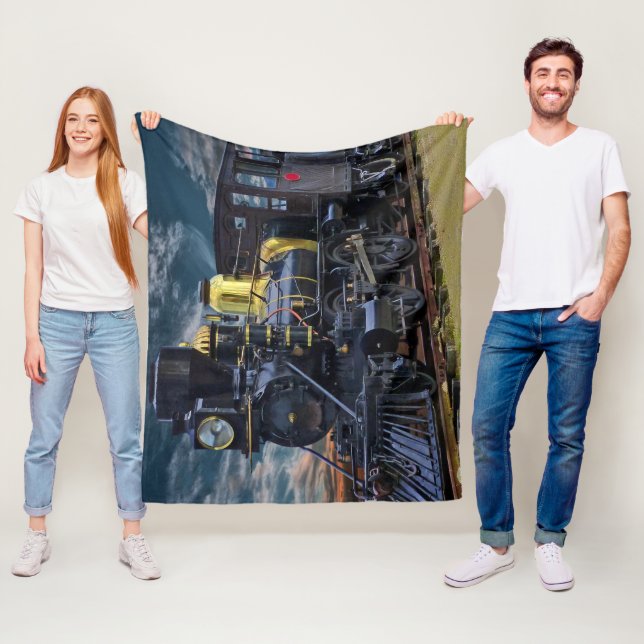 Black Steam Engine Train Locomotive Railroad Fleece Blanket (In Situ)