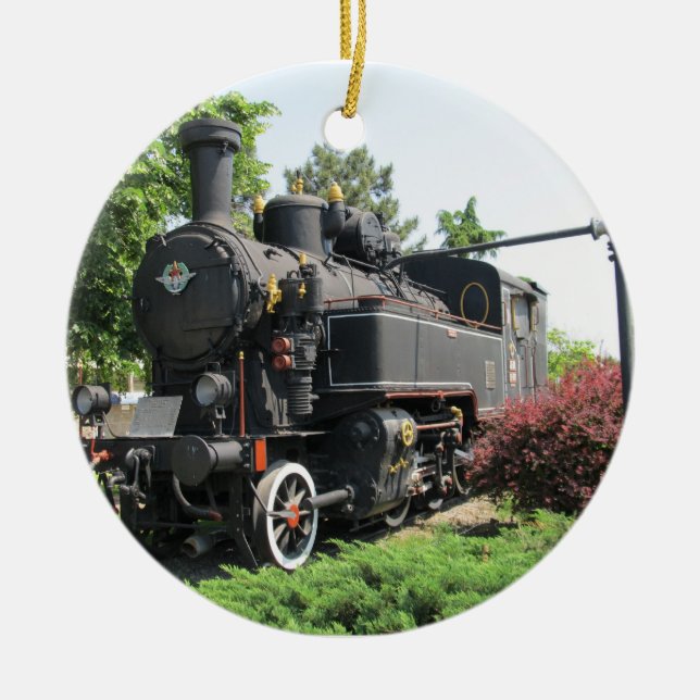 Black Steam Engine Train Ornament (Front)