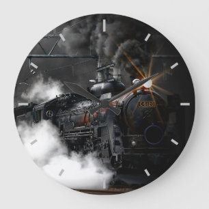 Black Steam Train Large Clock