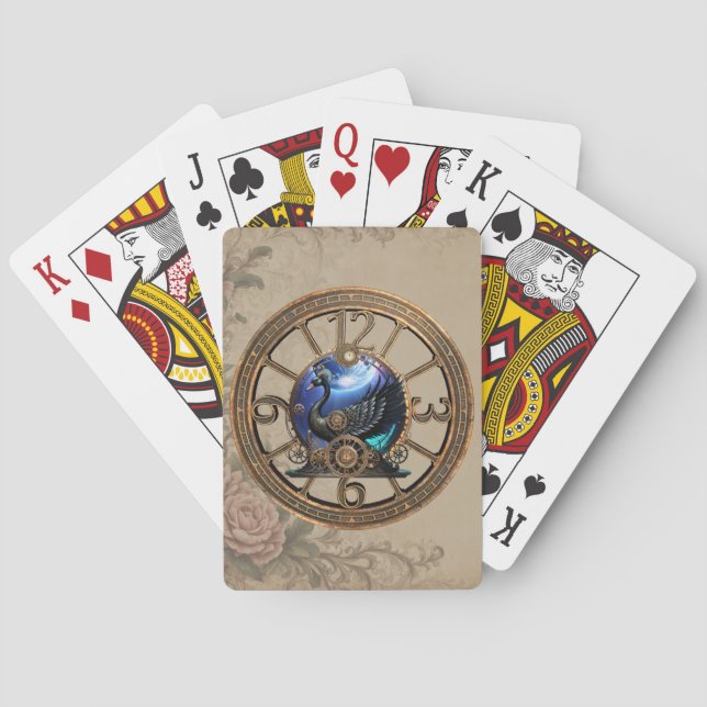 Black steampunk swan with clocks and gears.  playing cards (Back)