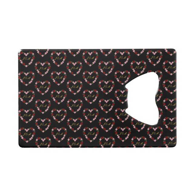 Black steel bottle opener with pink and red hearts (Front (Horizontal))