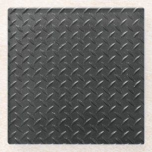 Black steel, fluted metallic texture. glass coaster