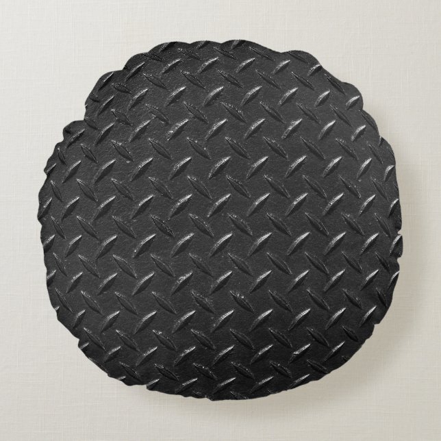 Black steel, fluted metallic texture. round cushion (Front)