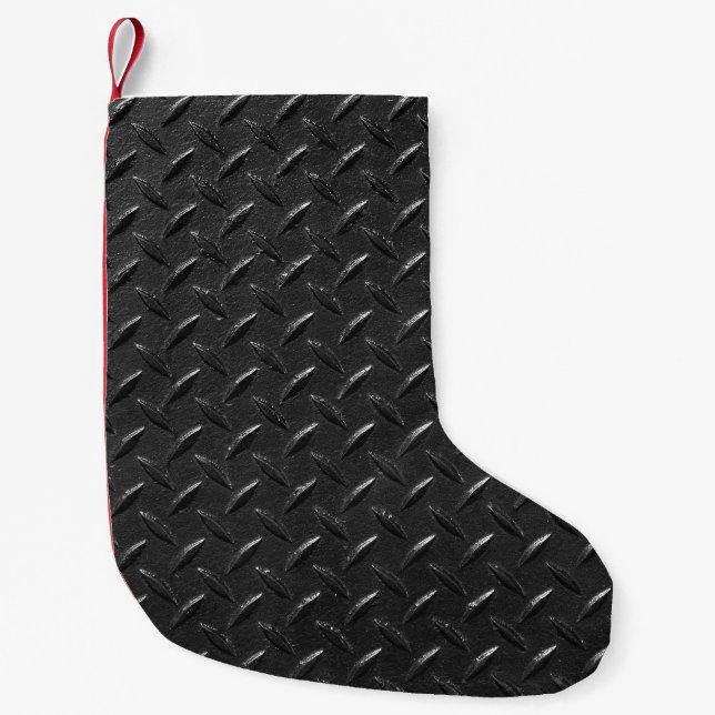 Black steel, fluted metallic texture. small christmas stocking (Front)