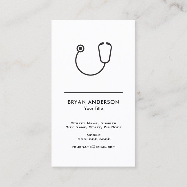 Black Stethoscope Business Card (Front)