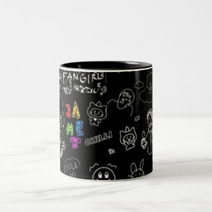 Black Stick Figure Pattern Mug   Funny Minimalist 