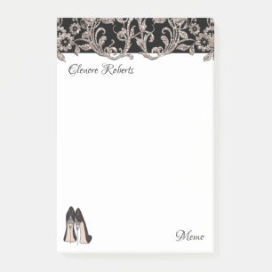 Black stiletto & floral swirls post-it notes