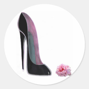Black Stiletto Shoe and Rose Classic Round Sticker