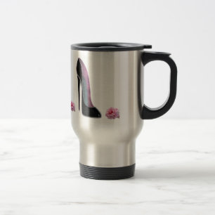 Black Stiletto Shoe and Rose Travel Mug