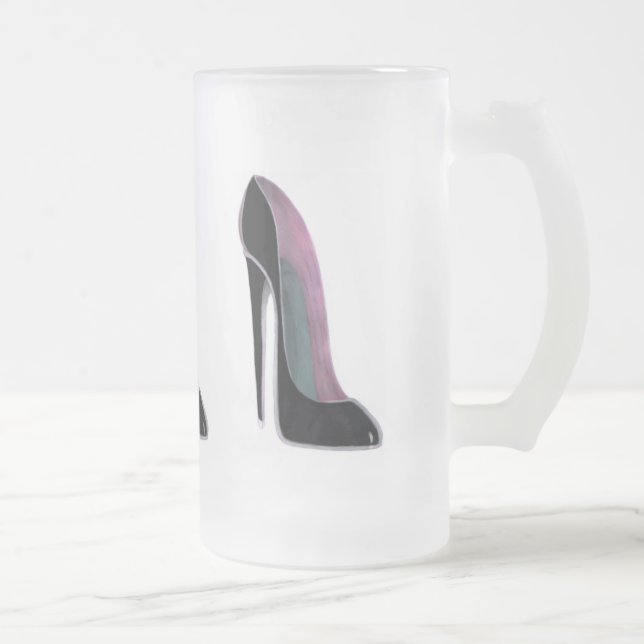 Black Stiletto Shoe Frosted Glass Beer Mug (Right)