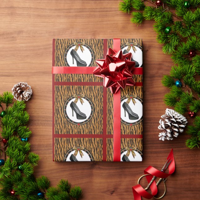 Black Stiletto Shoe Tiger Print Wrapping Paper (Holiday Gift)