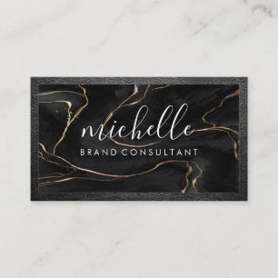 Black Stone Texture Leather Trim Business Card