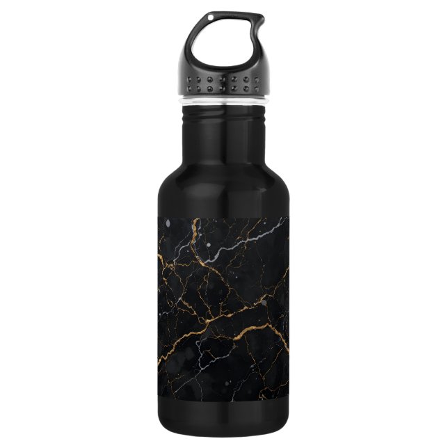 Black Stone with Gold & Silver Veins 532 Ml Water Bottle (Front)