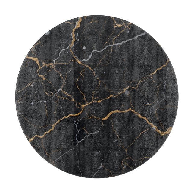 Black Stone with Gold & Silver Veins Cutting Board (Front)