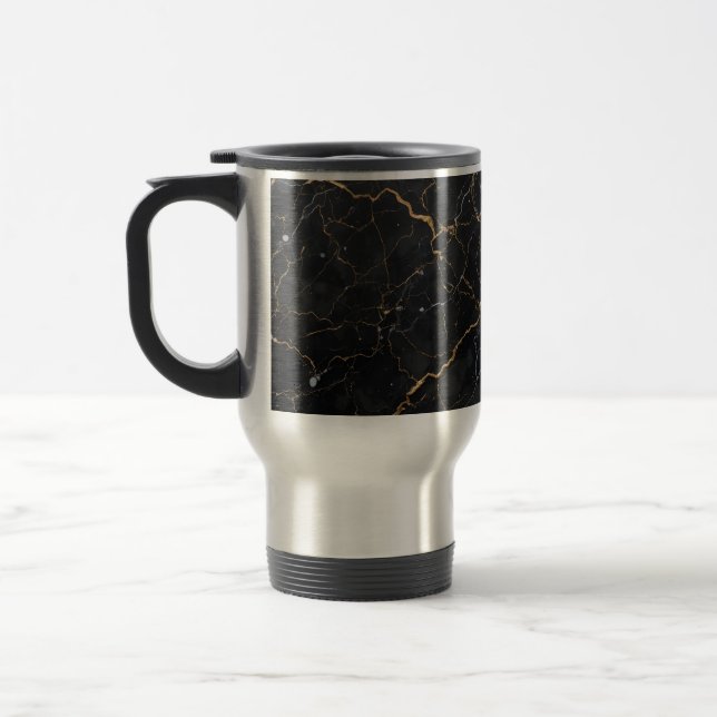 Black Stone with Gold & Silver Veins Travel Mug (Left)