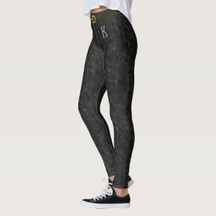 Black Stonewashed Denim Jeans Monogram customised Leggings