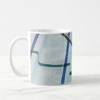 Black strap on blue swimming pool coffee mug