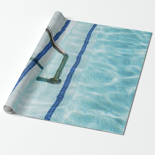Black strap on blue swimming pool wrapping paper (Unrolled)