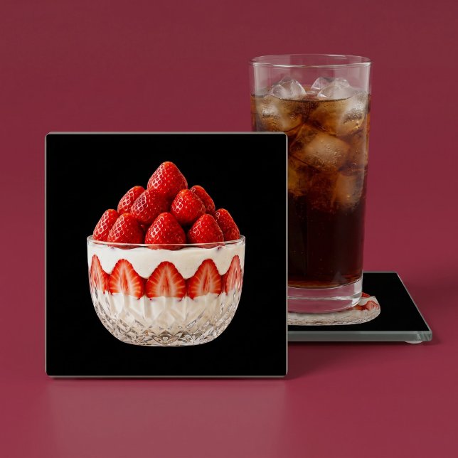 Black Strawberry Dessert Glass Coaster (Creator Uploaded)