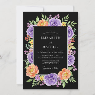Black Striking Botanical Wedding Invitation