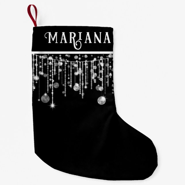 Black String Lights Small Christmas Stocking (Front)