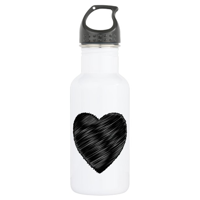 Black Strip Heart 532 Ml Water Bottle (Front)
