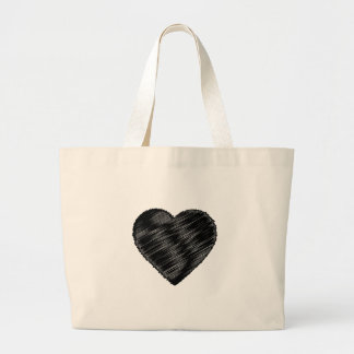 Black Strip Heart Large Tote Bag