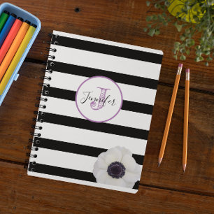 Black Stripe and Windflower Monogram Personalised Planner