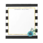 Black Stripe & Blue Flower Personalised Notepad