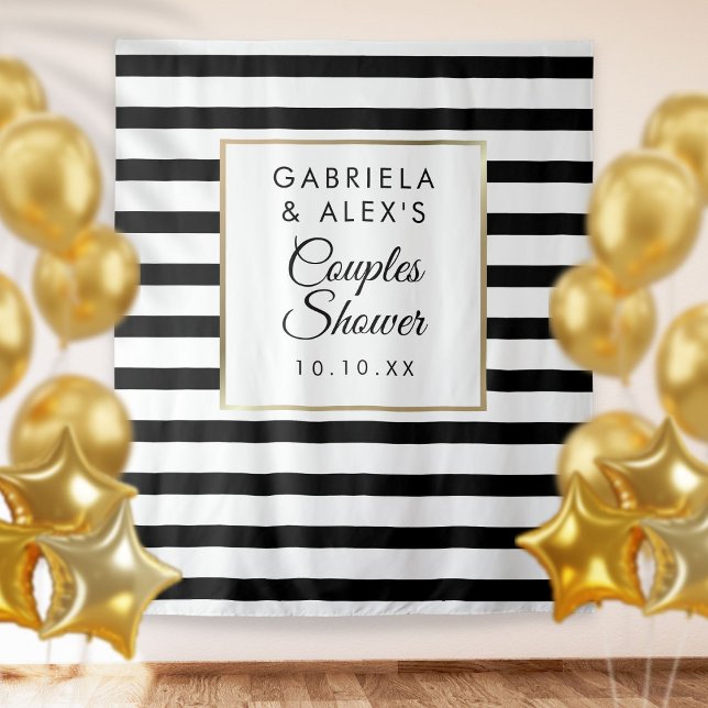 Black Stripe Couples Bridal Shower Photo Backdrop Tapestry (Creator Uploaded)
