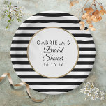 Black Stripe Elegant Gold Bridal Shower Paper Plate<br><div class="desc">With a classic black and white stripe background,  these elegant bridal shower paper plates feature an elegant faux gold foil border framing your special personalised wedding message set in chic typography. Designed by Thisisnotme©</div>