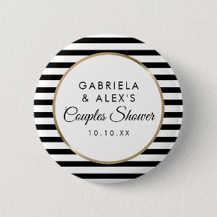 Black Stripe Elegant Gold Couples Bridal Shower 6 Cm Round Badge