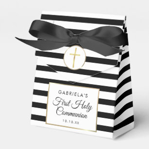 Black Stripe Elegant Gold First Holy Communion Favour Box