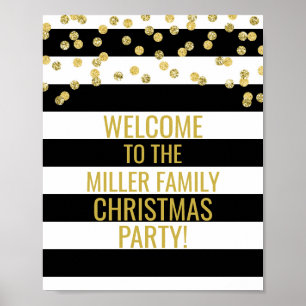 Black Stripe Gold Confetti Welcome Christmas Party Poster