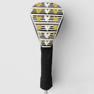 Black Stripe Gold Heart Glam Pattern (1) Golf Head Cover