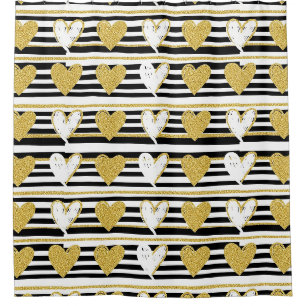 Black Stripe Gold Heart Glam Pattern (1) Shower Curtain