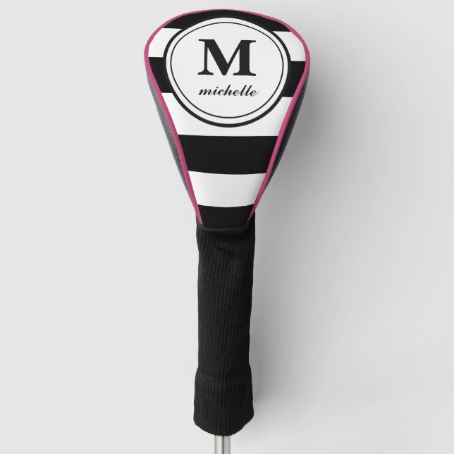 Black stripe  | Golf | personalised NAME monogram Head Cover (Front)