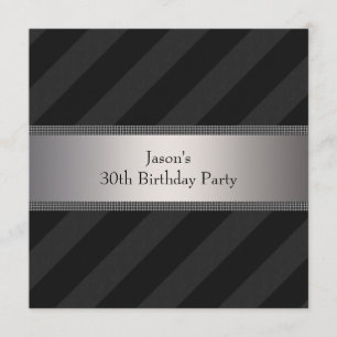 Black Stripe Mans 30th Birthday Party Invitation