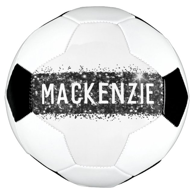 Black Stripe Monogram Custom Personalised Name Soccer Ball (Rotated)