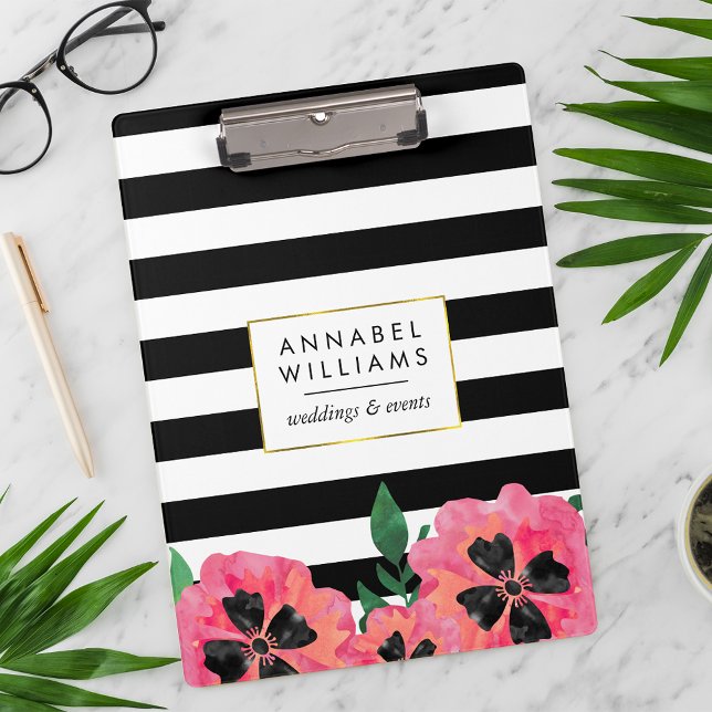 Black Stripe & Pink Floral Personalized Clipboard (Creator Uploaded)