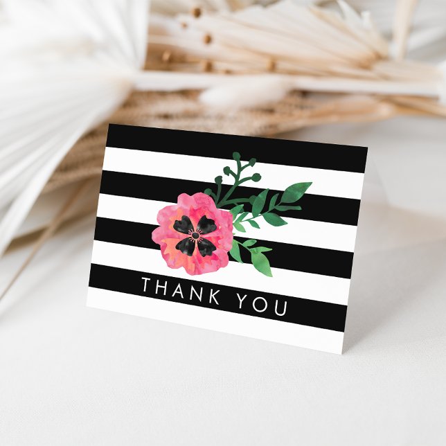 Black Stripe & Pink Floral Thank You Cards (Creator Uploaded)