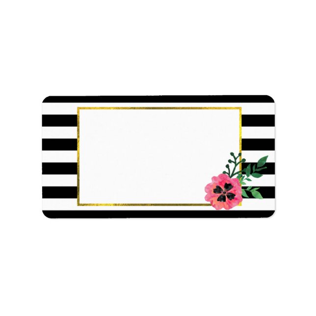 Black Stripe & Pink Floral with Faux Gold Accent Label (Front)