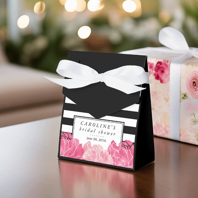 Black Stripe & Pink Peony Bridal Shower Favour Box (Creator Uploaded)