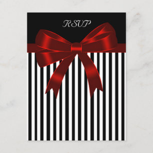 Black Stripe Red Bow Wedding RSVP Card