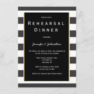 Black stripe rehearsal dinner invitations